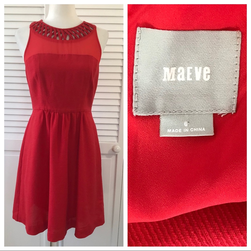 MAEVE by Anthropologie Red Lattice Neck Dress
